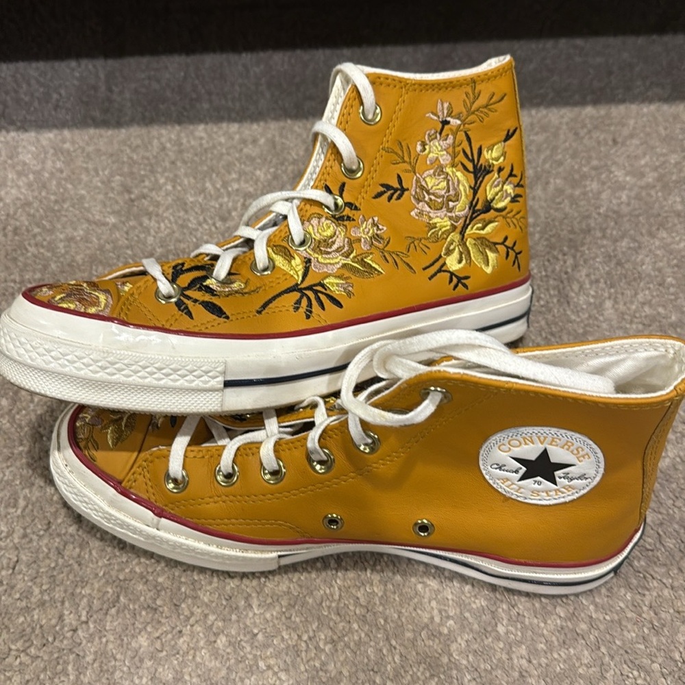 Converse Mustard Floral High-Top Sneakers